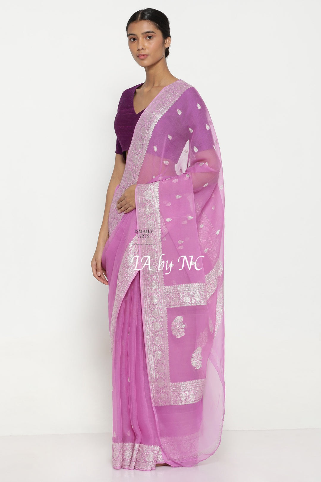 Lilac Banarasi Pure Khaddi Georgette Kadwa Saree