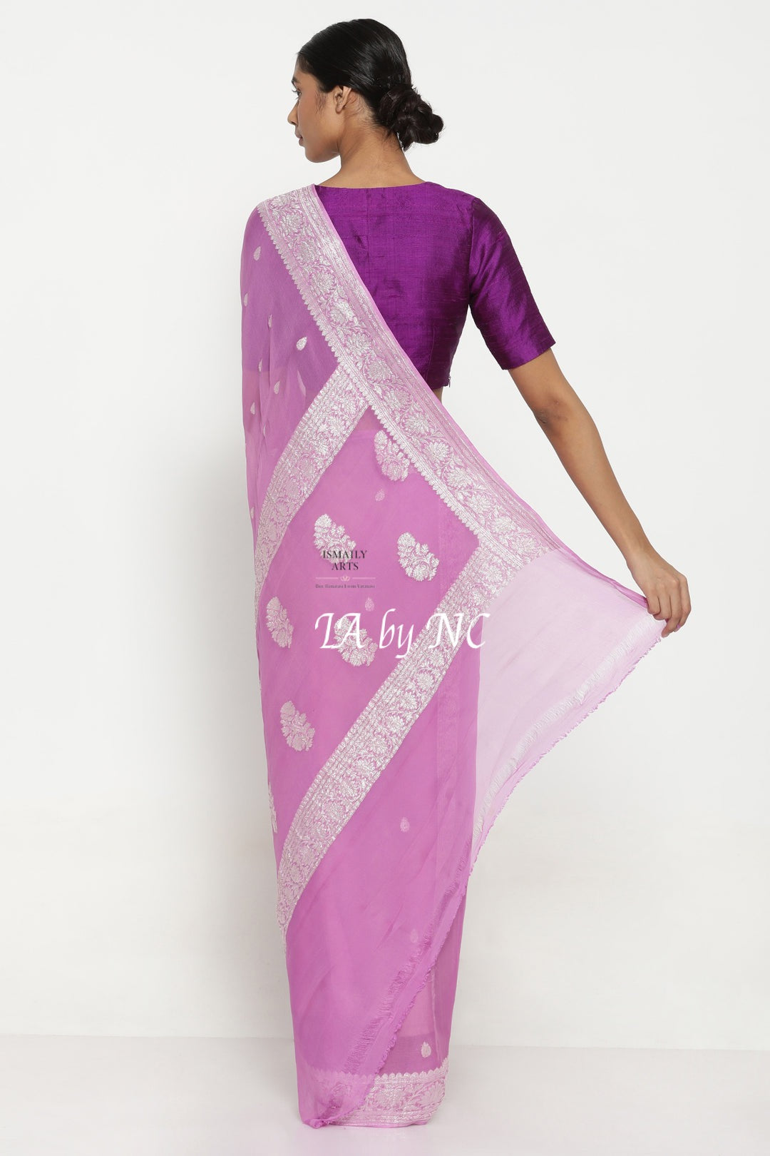 Lilac Banarasi Pure Khaddi Georgette Kadwa Saree