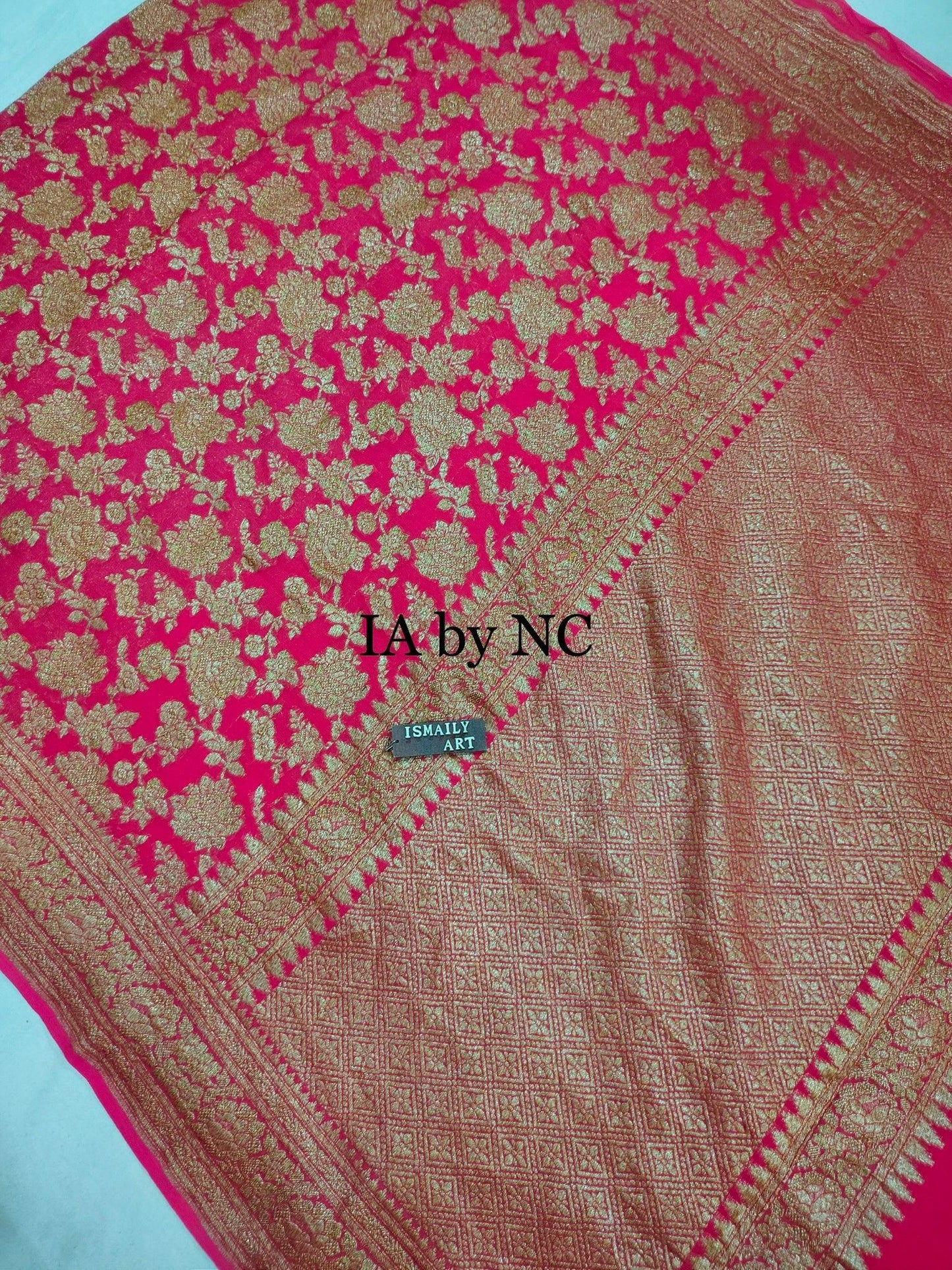Fuschia Banarasi Pure Khaddi Georgette Saree