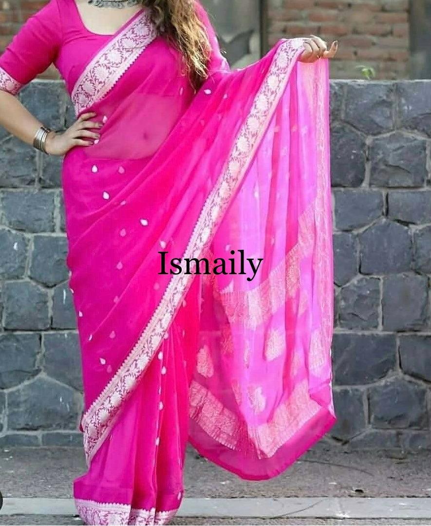 Rani Banarasi Pure Khaddi Georgette Kadwa Saree