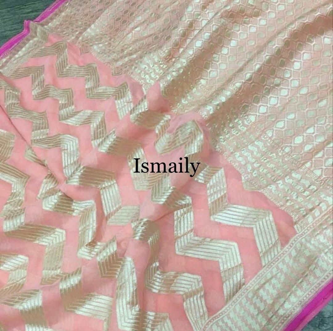 Flamingo Banarasi Pure Khaddi Georgette Saree