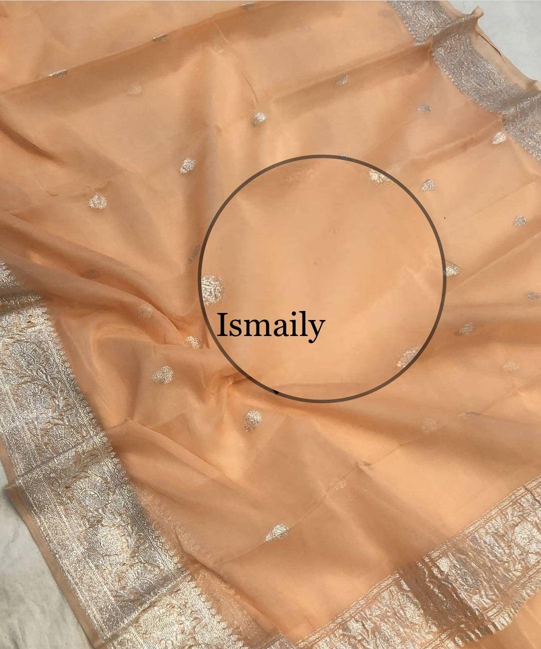 Peach Banarasi Pure Khaddi Georgette Kadwa Saree