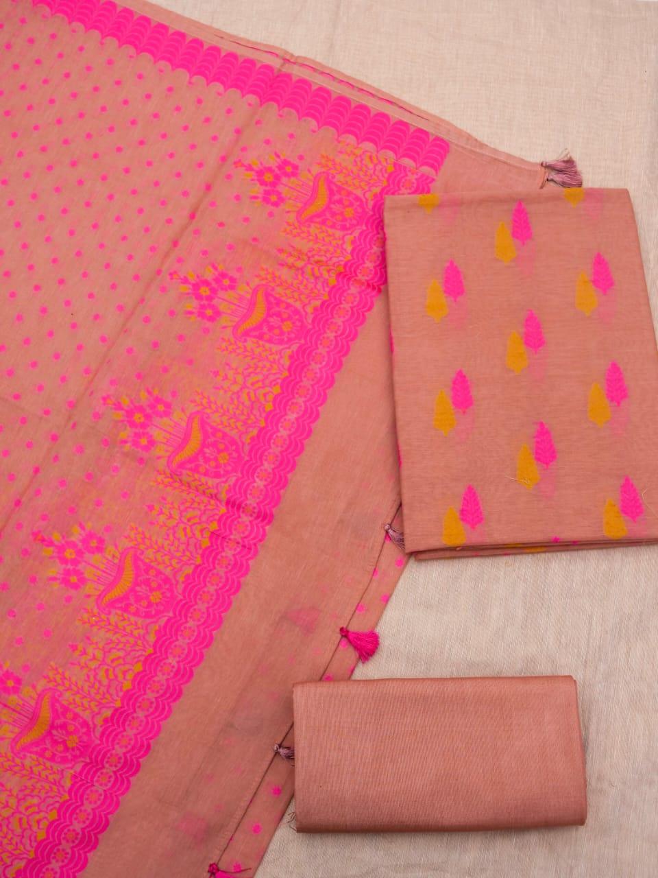Indian Banarasi Premium Cotton Silk Jamdani Dress Materials