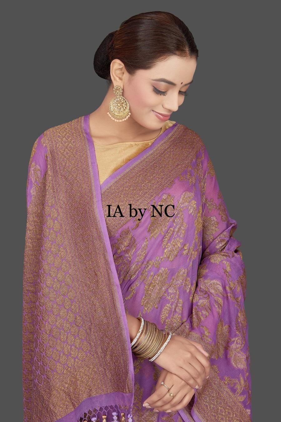 Lavender Banarasi Pure Khaddi Georgette Sarees