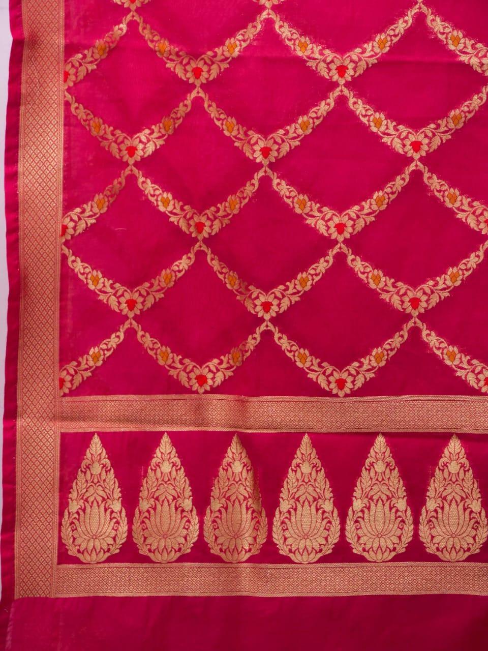 Raspberry Banarasi Premium Cotton Silk Jamdani Dress Materials