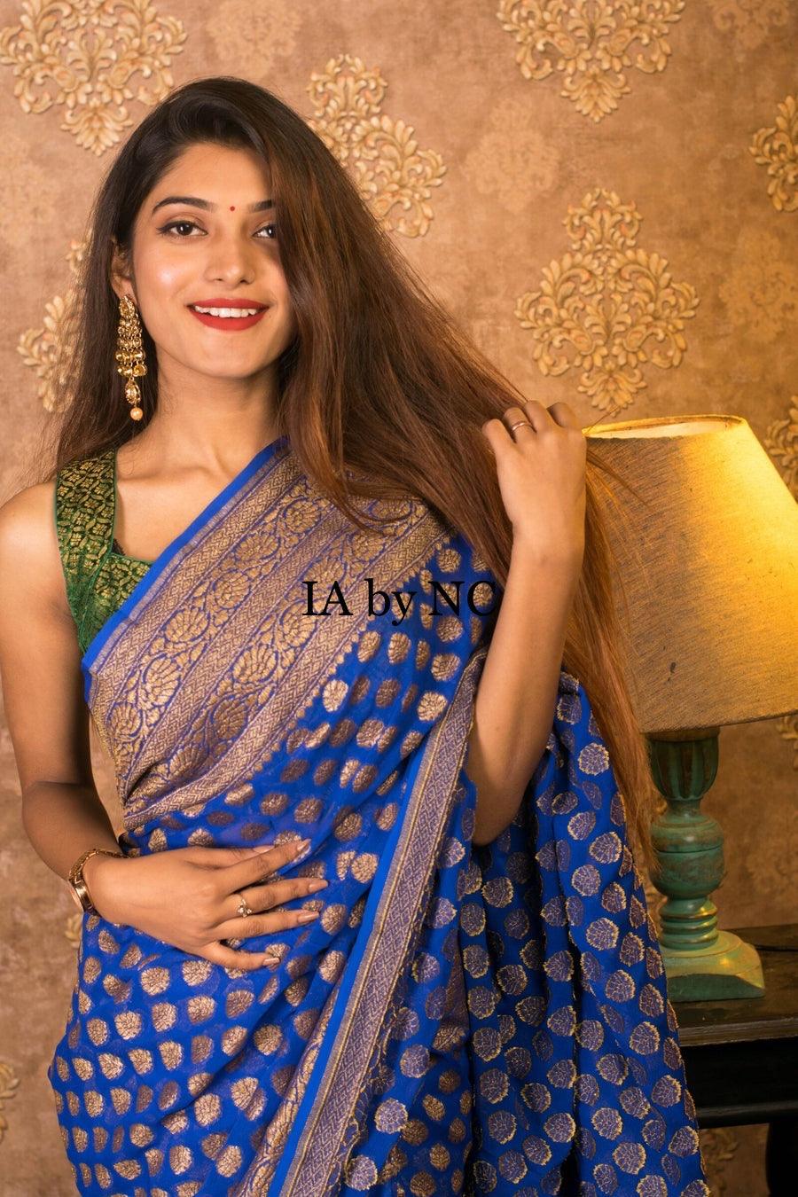 Navy Banarasi Pure Khaddi Georgette Saree