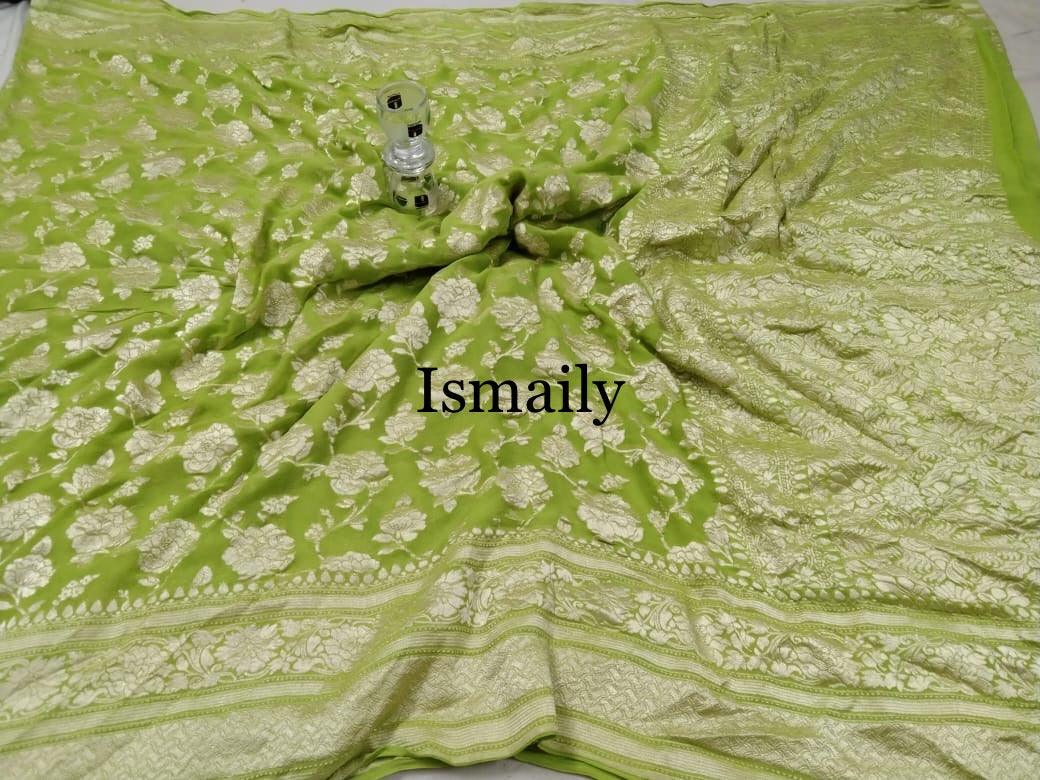 Lime Banarasi Pure Khaddi Georgette Saree