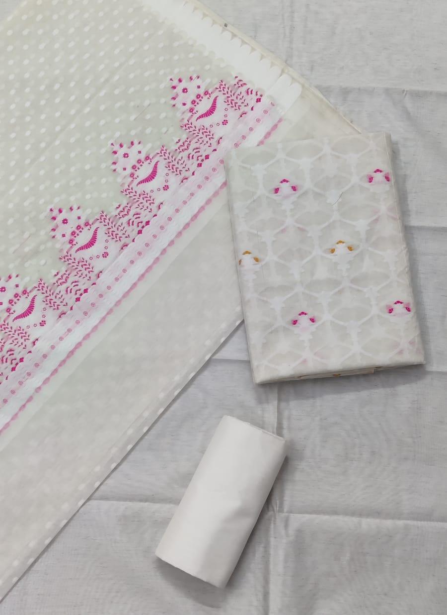 Off-White Banarasi Premium Cotton Silk Jamdani Suits