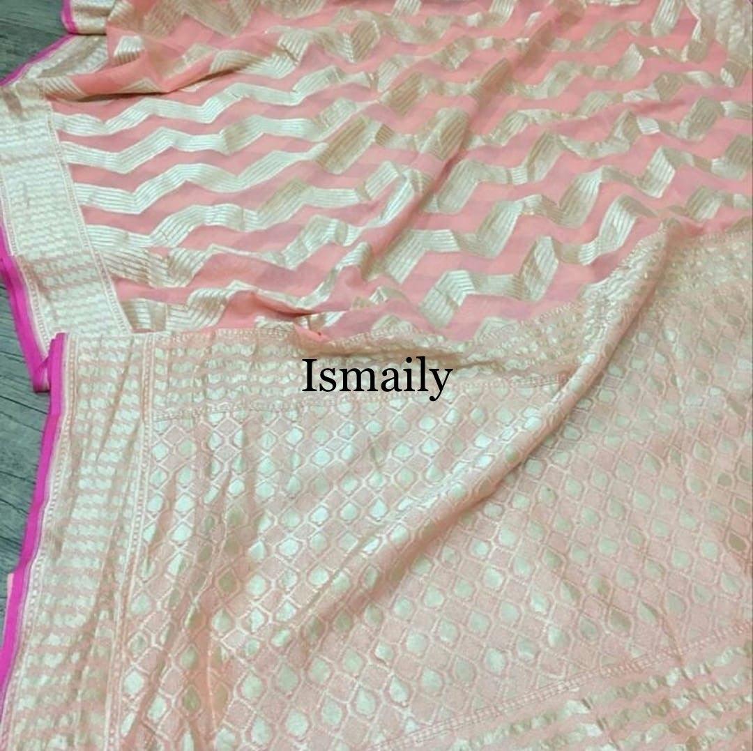 Flamingo Banarasi Pure Khaddi Georgette Saree