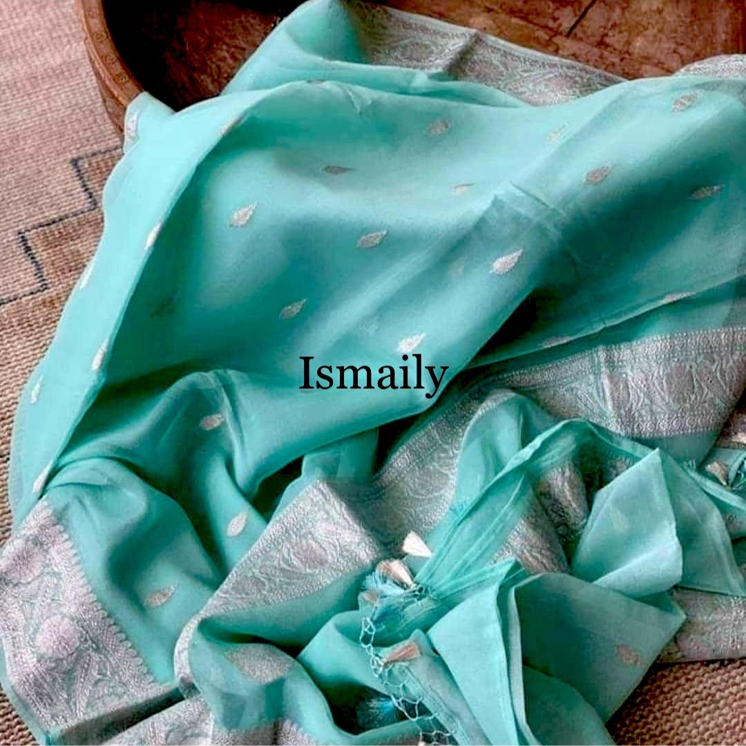 Aqua Banarasi Pure Khaddi Georgette Kadwa Saree