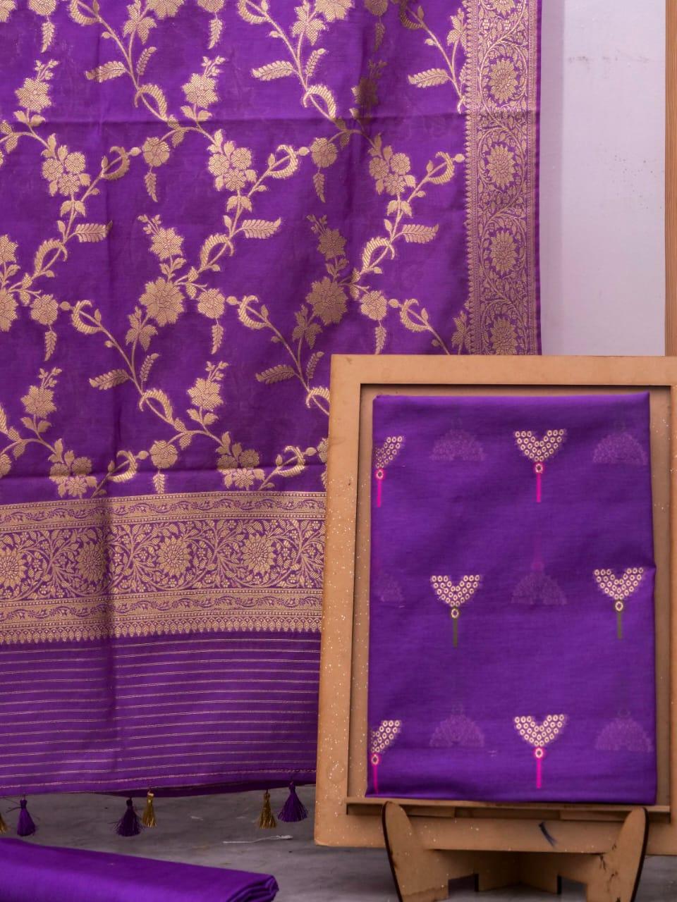 Grape Banarasi Premium Cotton Silk Alfi Dress Materials
