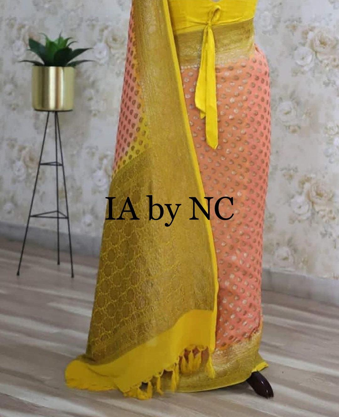 Salmon Banarasi Pure Khaddi Georgette Saree