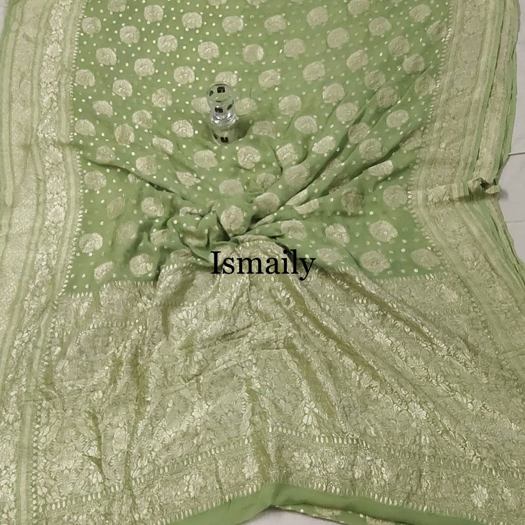 Moss Banarasi Pure Khaddi Georgette Saree
