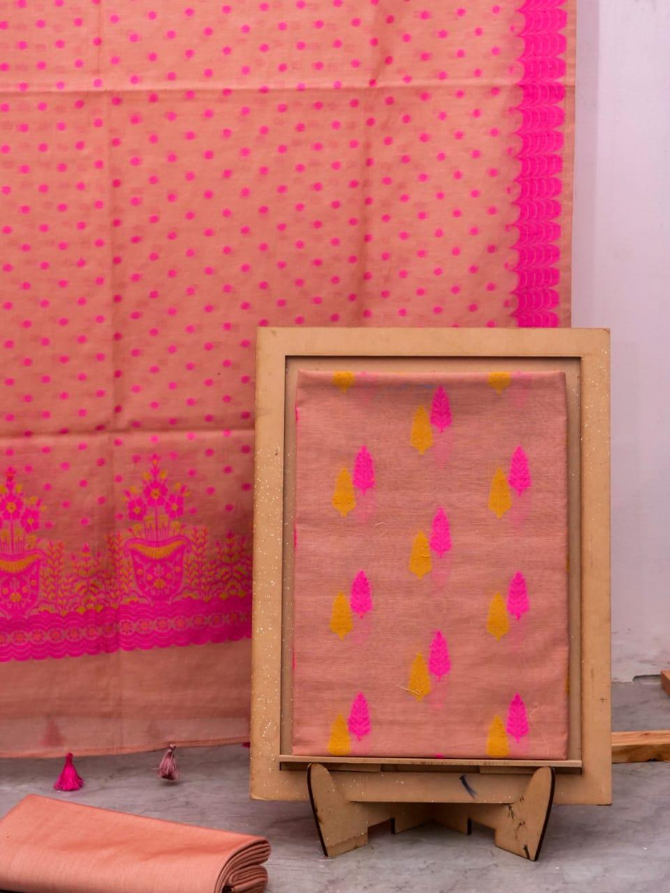Indian Banarasi Premium Cotton Silk Jamdani Dress Materials