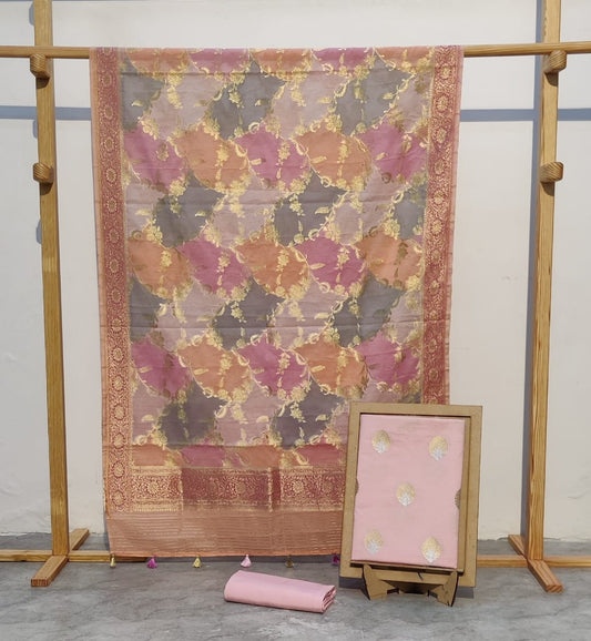 Baby Pink Banarasi Cotton Silk Jamdani Suits