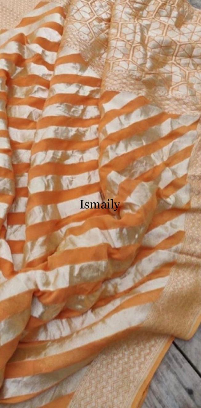 Apricot Banarasi Pure Khaddi Georgette Saree
