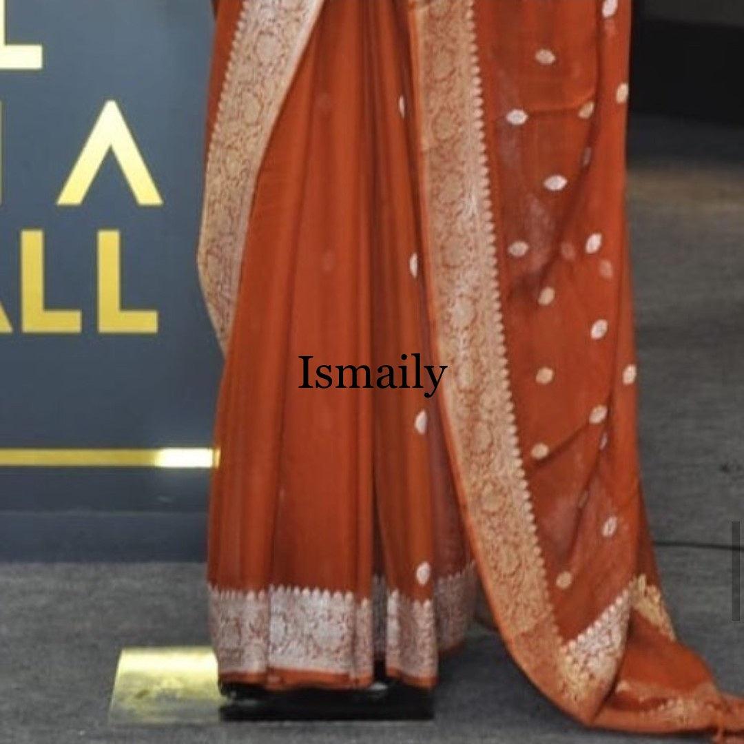 Rust Banarasi Pure Khaddi Georgette Kadwa Saree