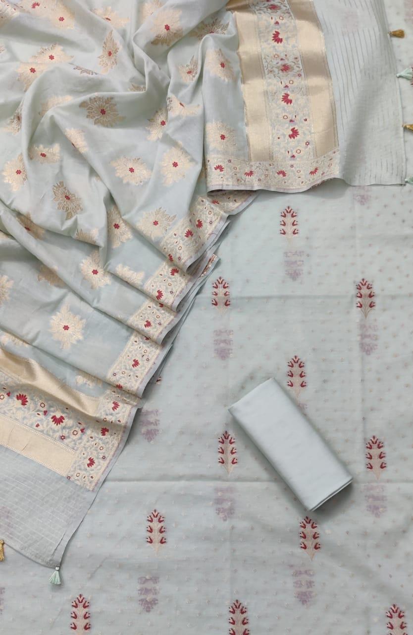 Pearl Banarasi Premium Cotton Silk Jamdani Dress Materials