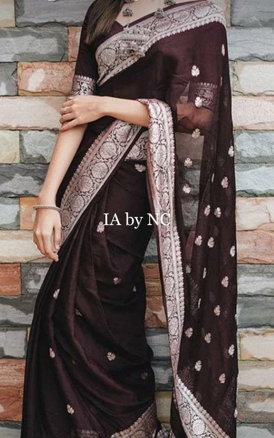 Mahogany Banarasi Pure Khaddi Georgette Kadwa Saree