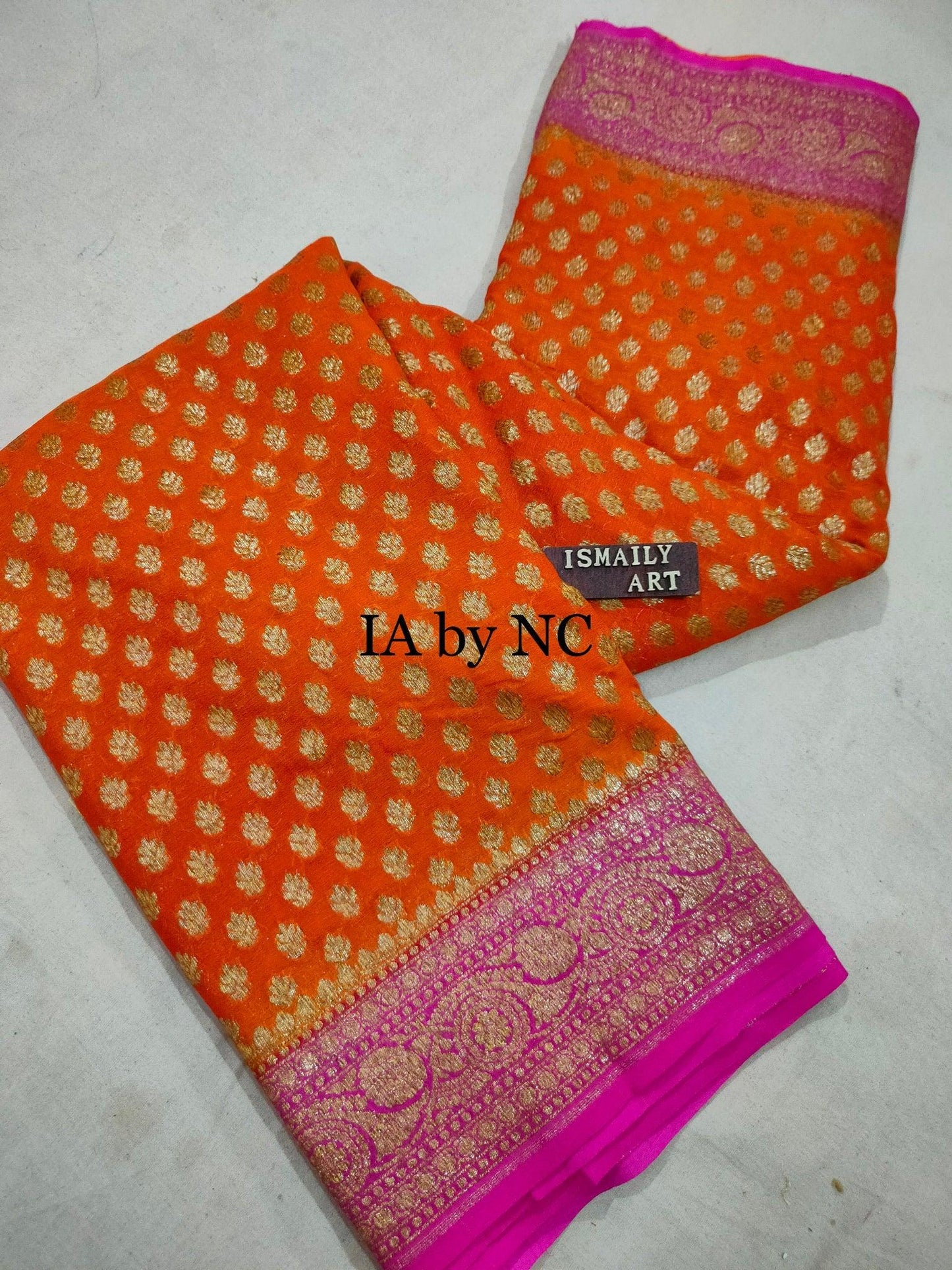 Orange Banarasi Pure Khaddi Georgette Saree