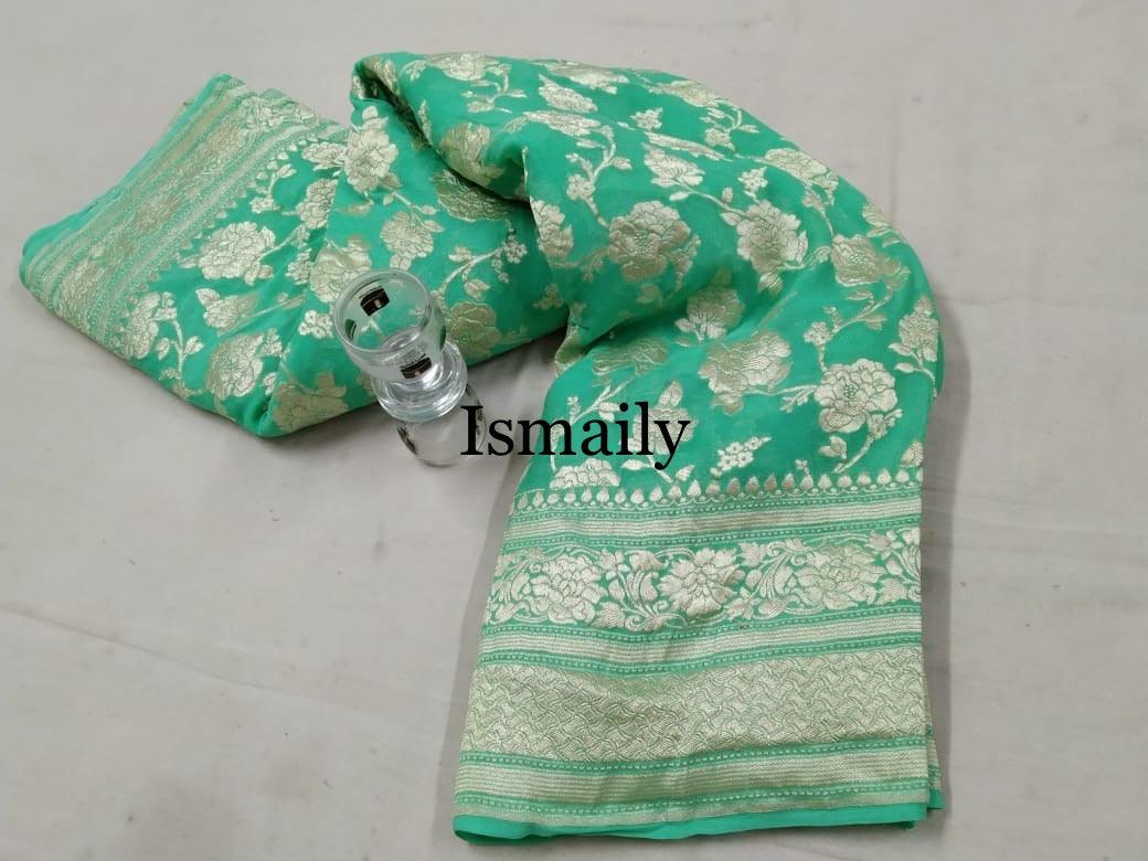 Turquoise Banarasi Pure Khaddi Georgette Saree