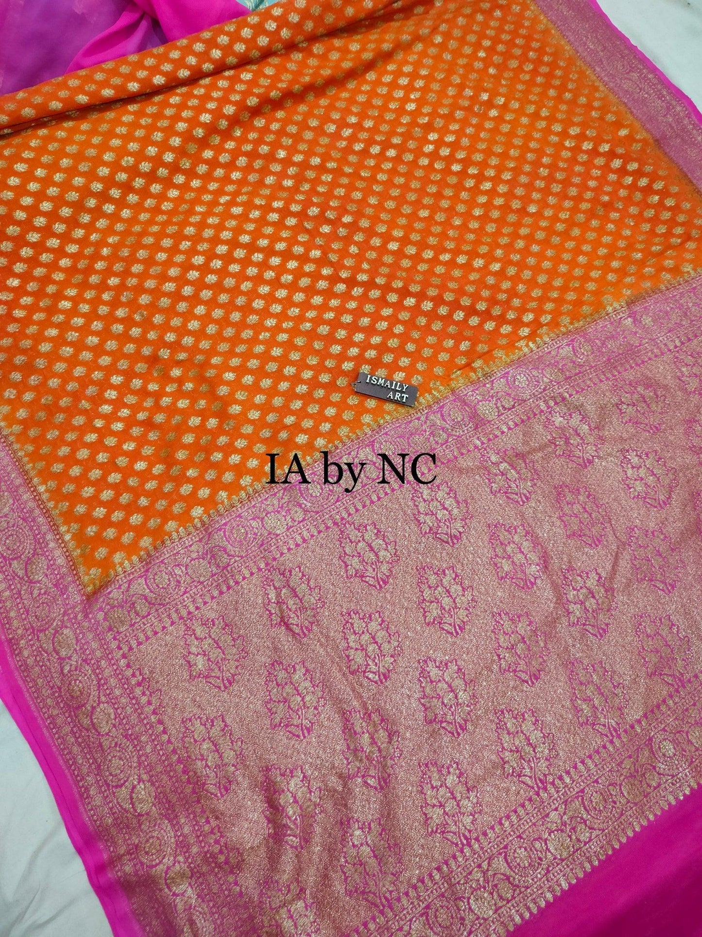 Orange Banarasi Pure Khaddi Georgette Saree