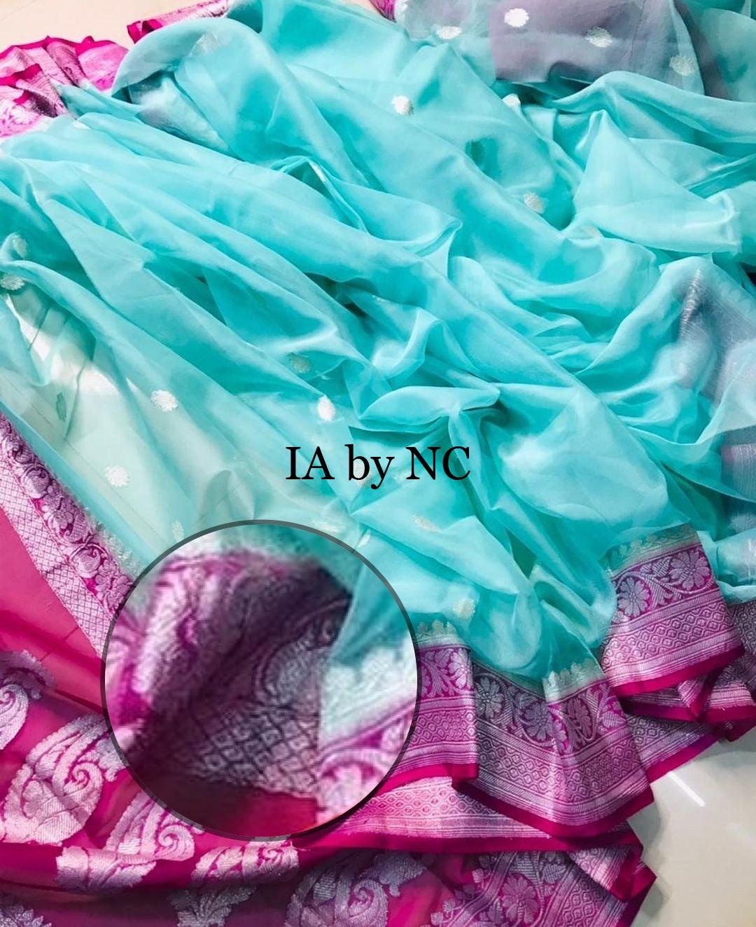 Aqua Banarasi Pure Khaddi Georgette Kadwa Saree
