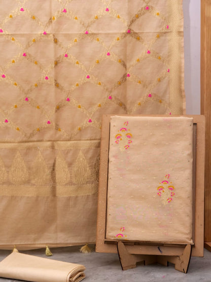 Beige Banarasi Cotton Silk Jamdani Suits