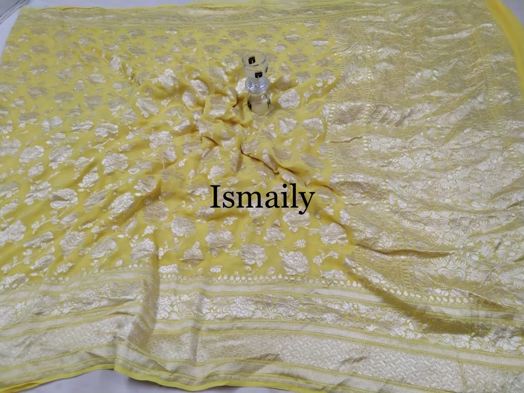 Yellow Banarasi Pure Khaddi Georgette Saree