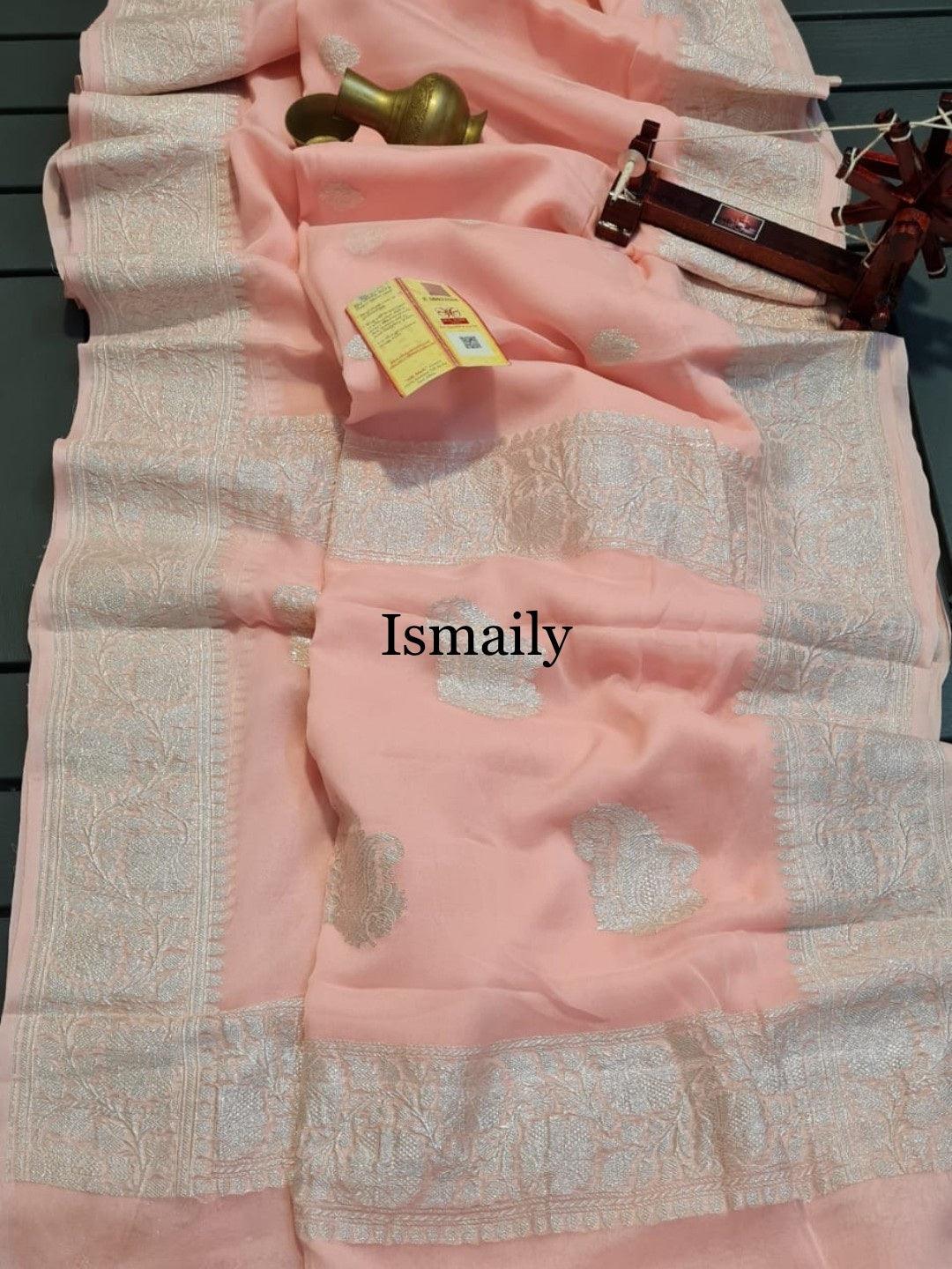 Carnation Banarasi Pure Khaddi Georgette Kadwa Saree