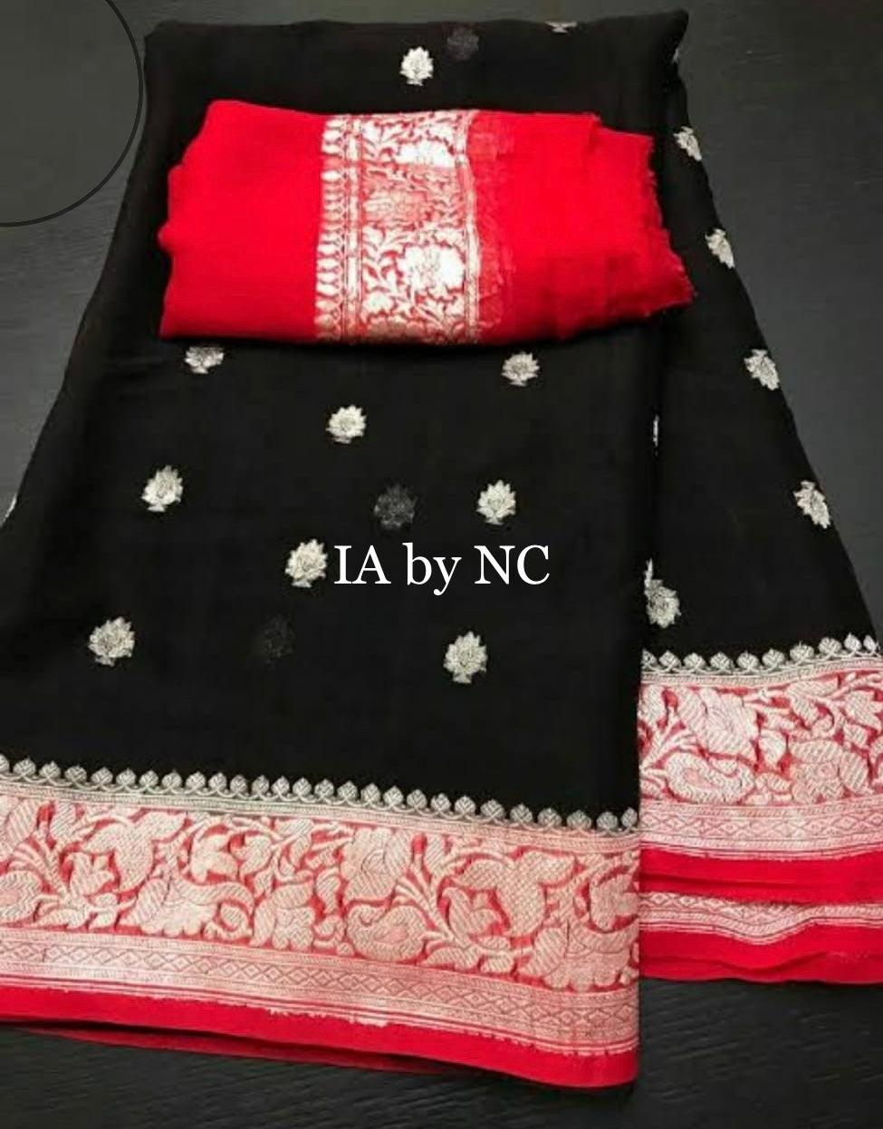 Black Banarasi Pure Khaddi Georgette Kadwa Saree