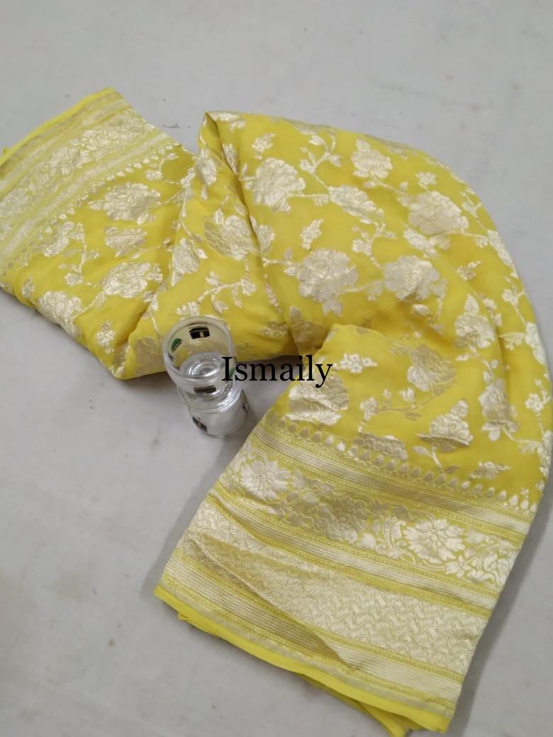 Yellow Banarasi Pure Khaddi Georgette Saree