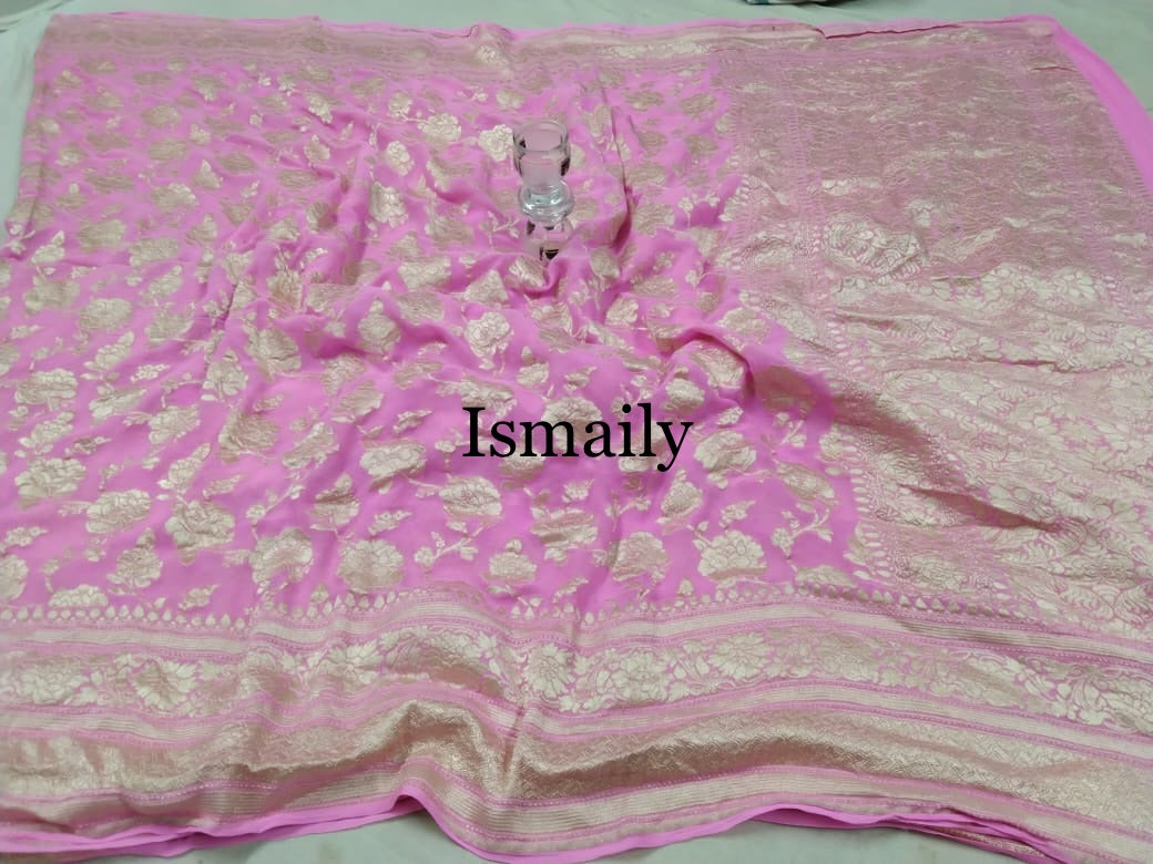 Pink Banarasi Pure Khaddi Georgette Saree