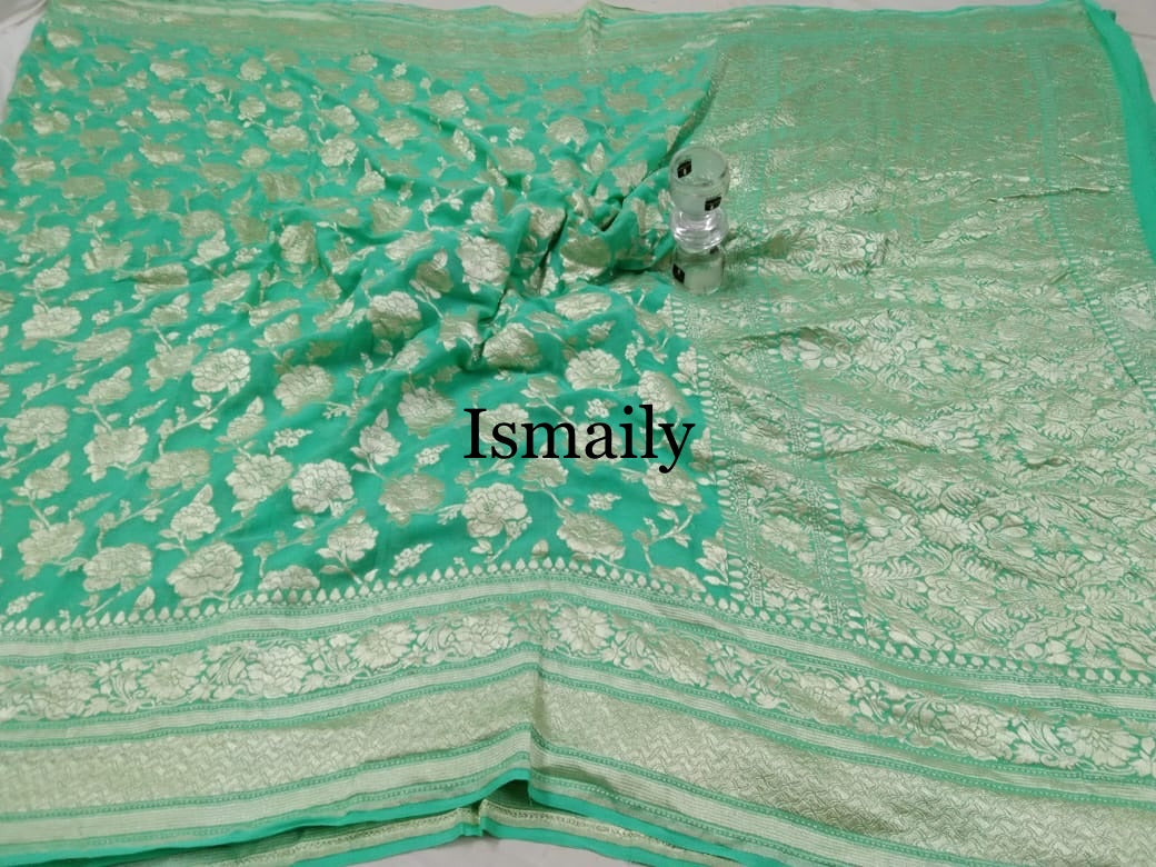 Turquoise Banarasi Pure Khaddi Georgette Saree