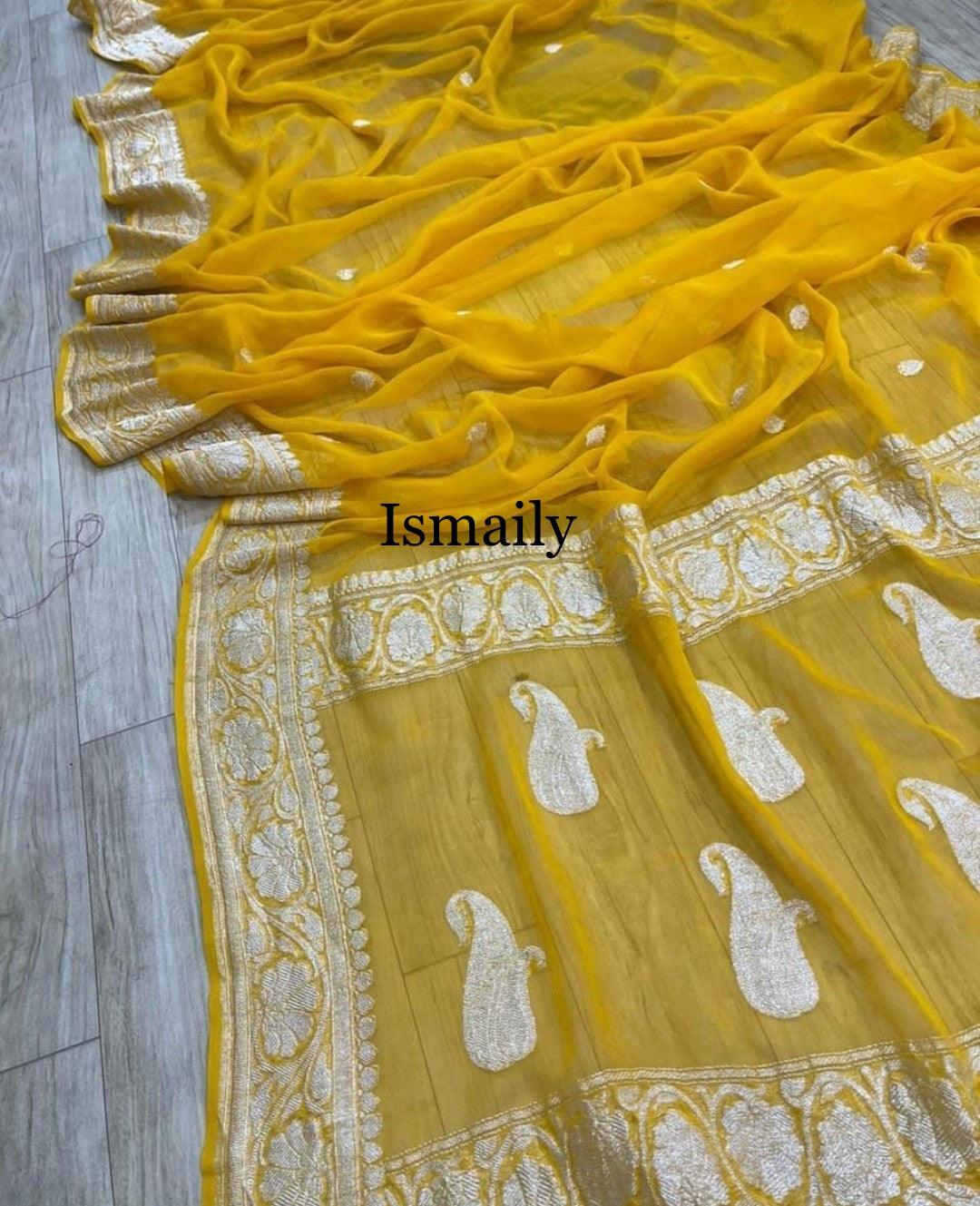 Amber Banarasi Pure Khaddi Georgette Kadwa Saree
