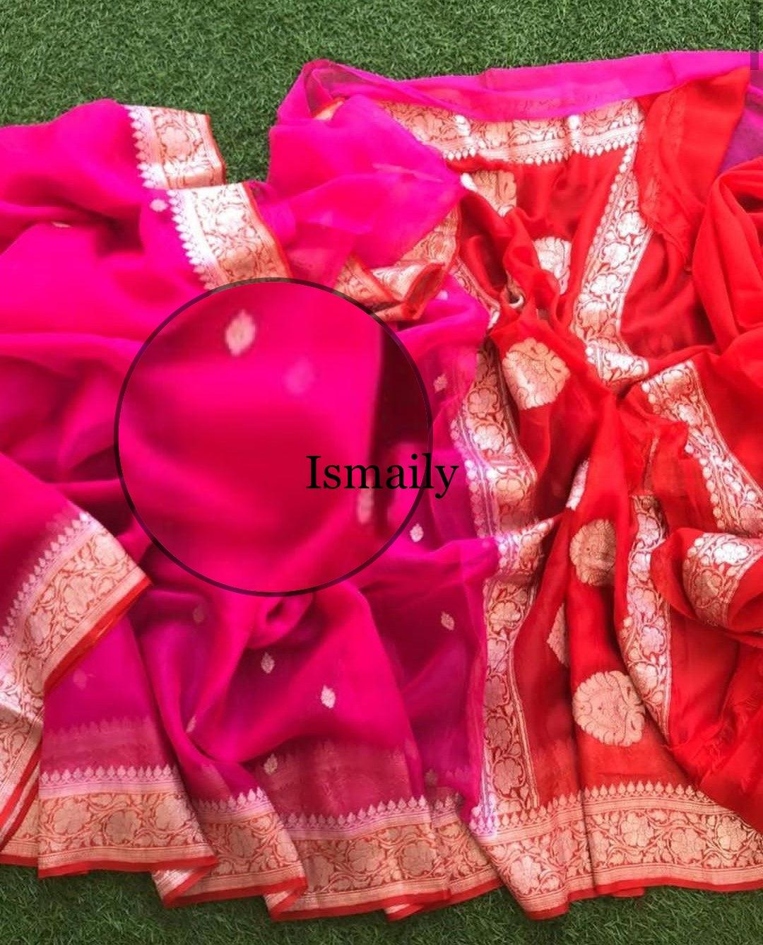 Rani Banarasi Pure Khaddi Georgette Kadwa Saree