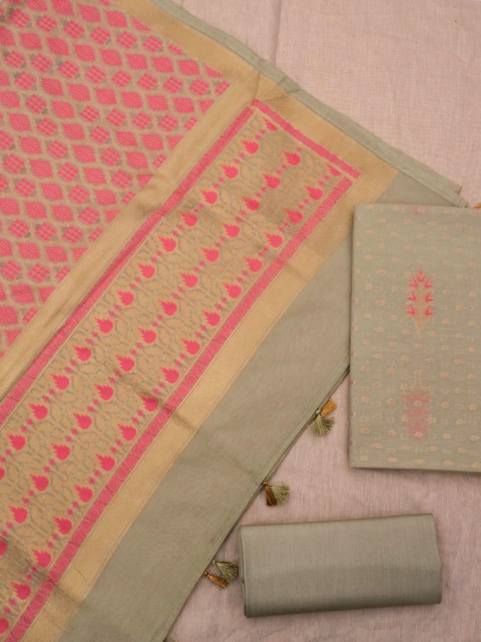 Laurel Green Banarasi Cotton Silk Jamdani Suits