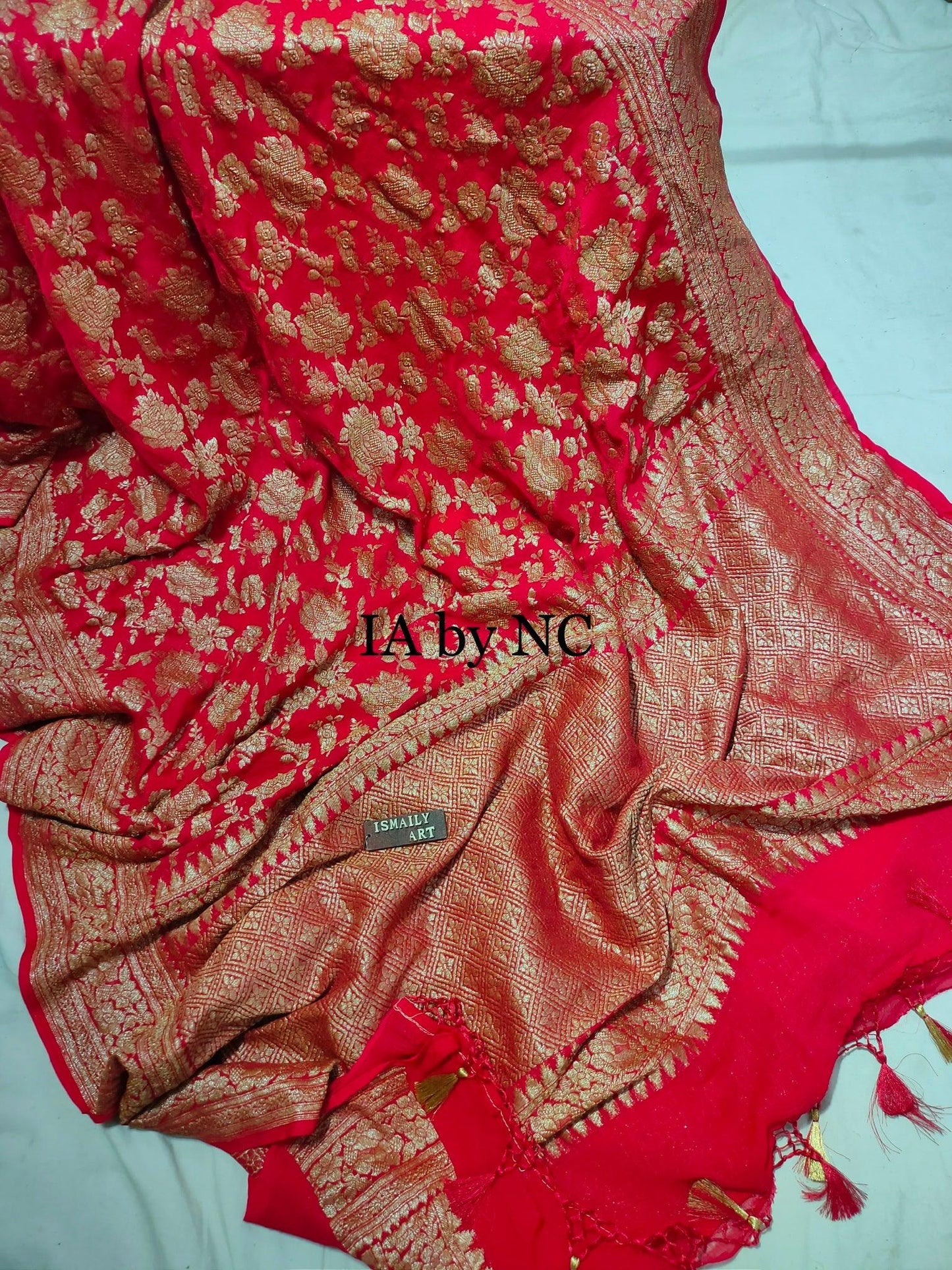 Crimson Banarasi Pure Khaddi Georgette Saree