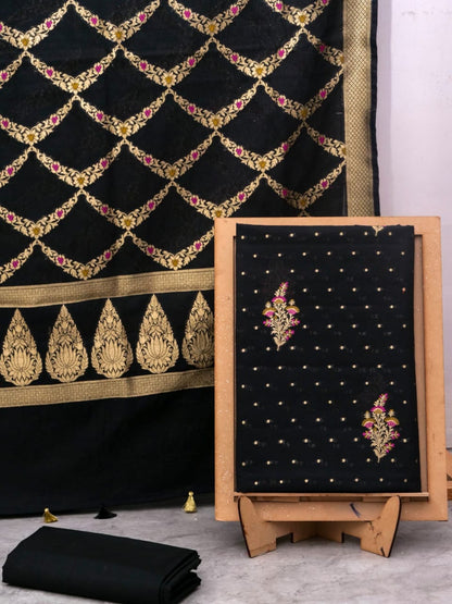Black Banarasi Cotton Silk Jamdani Suits