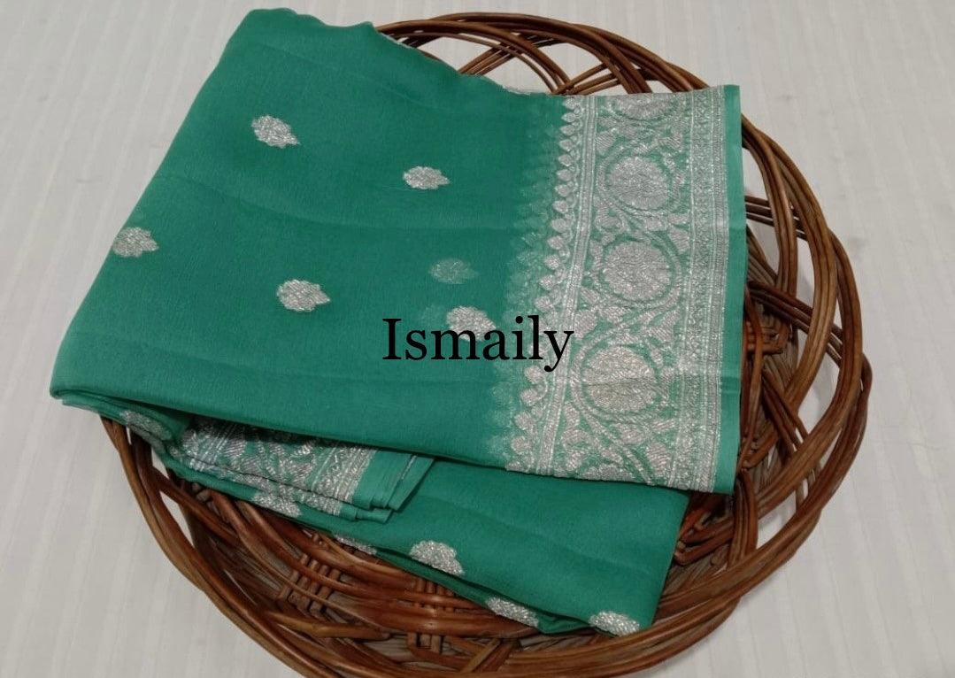Jungle Banarasi Pure Khaddi Georgette Kadwa Saree