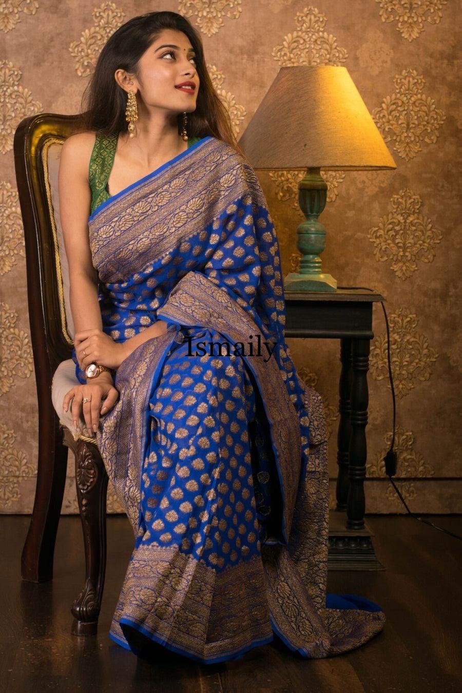 Navy Banarasi Pure Khaddi Georgette Saree