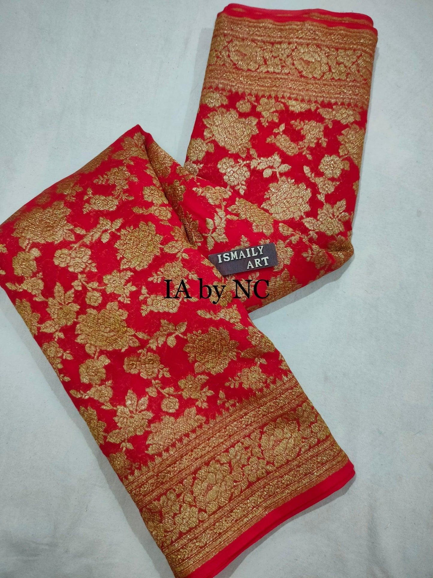 Crimson Banarasi Pure Khaddi Georgette Saree