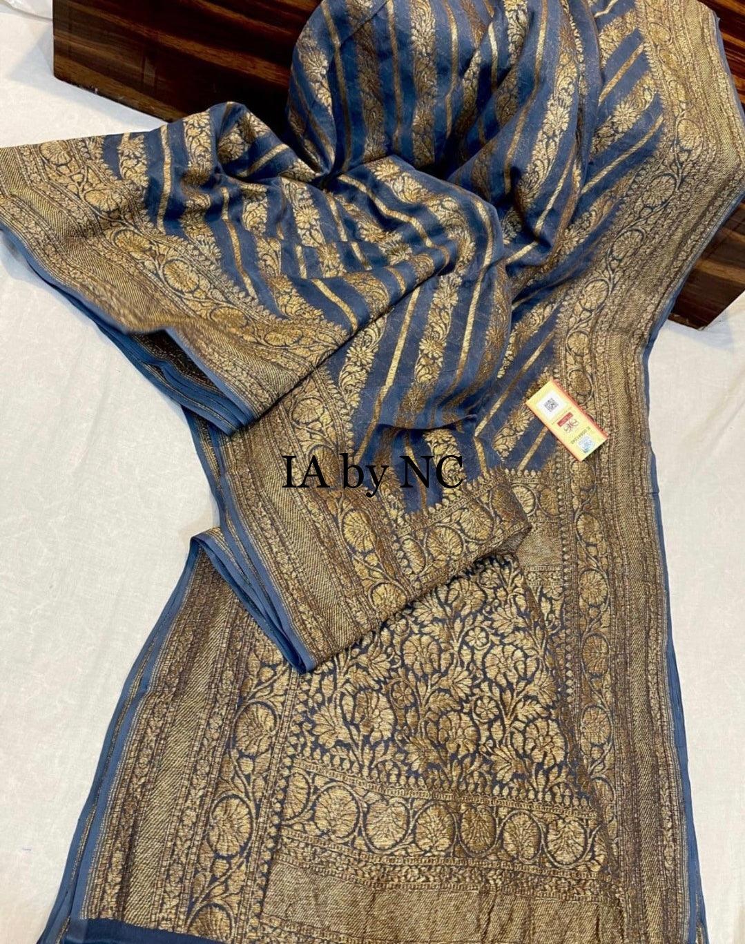Airforce Banarasi Pure Khaddi Georgette Saree