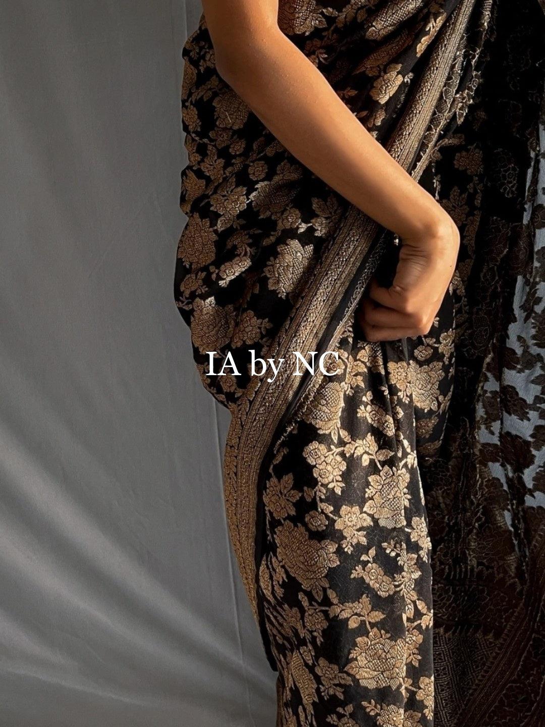 Black Banarasi Pure Khaddi Georgette Saree