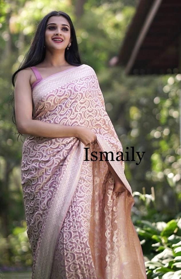 Lavender Banarasi Pure Khaddi Georgette Saree