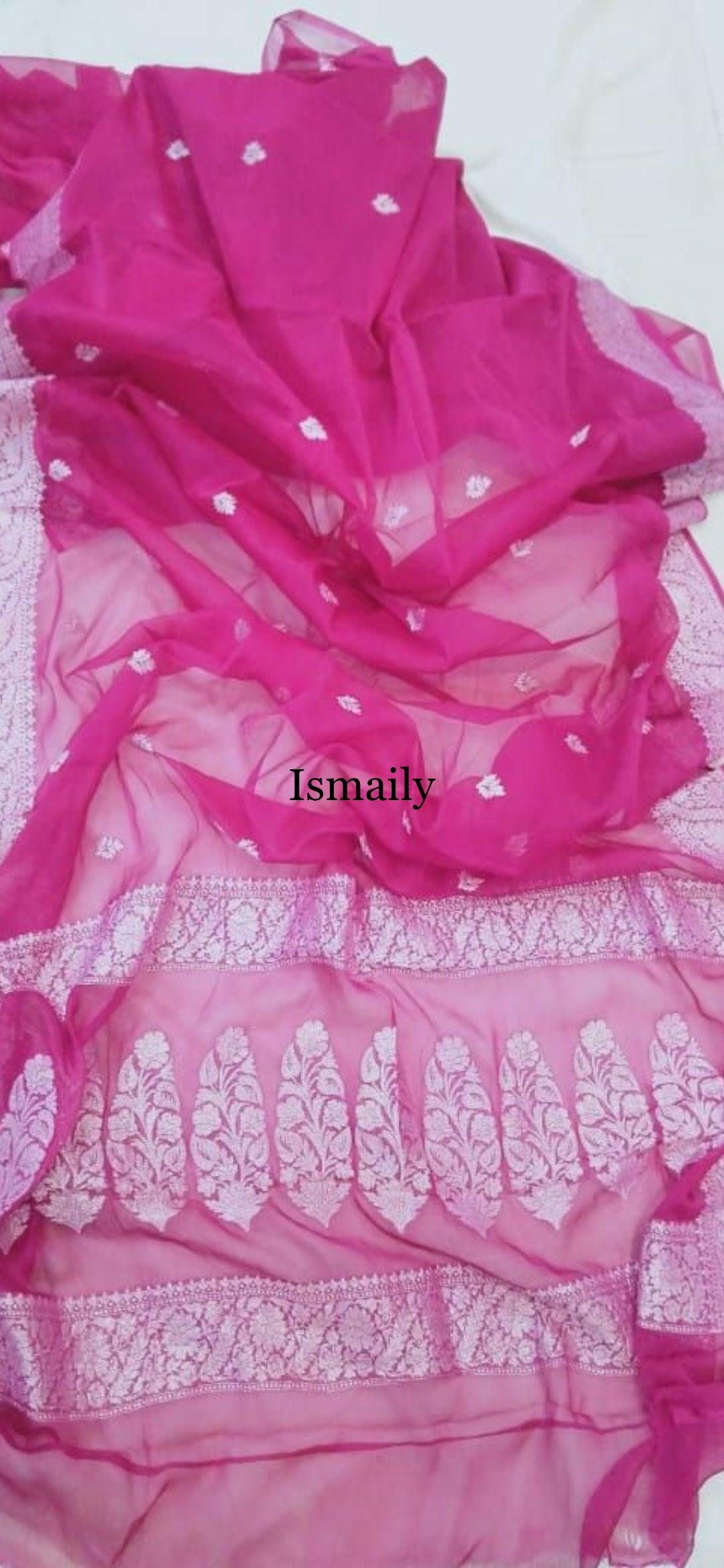 Rani Banarasi Pure Khaddi Georgette Kadwa Saree