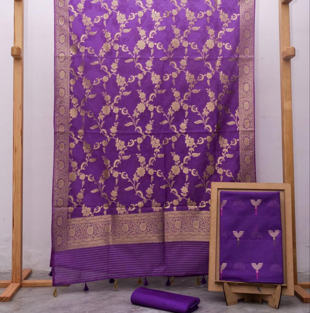Grape Banarasi Premium Cotton Silk Alfi Dress Materials