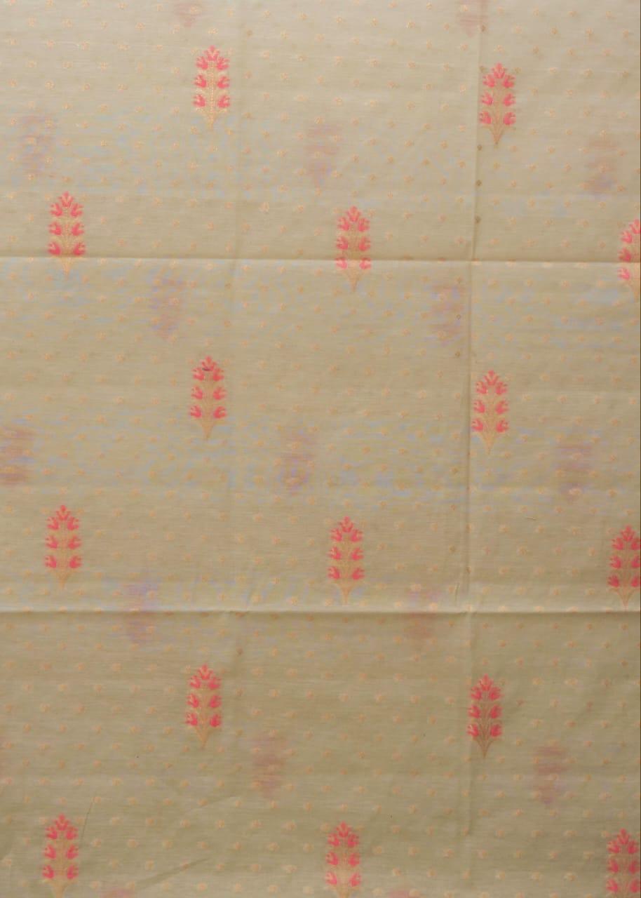 Beige Banarasi Premium Cotton Silk Jamdani Dress Materials