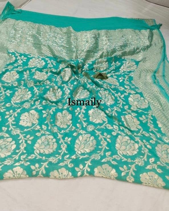 Turquoise Banarasi Pure Khaddi Georgette Saree