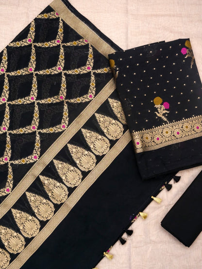 Black Banarasi Cotton Silk Jamdani Suits